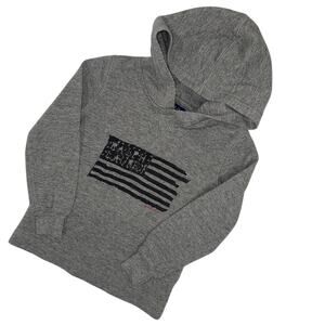 Ralph Lauren Americana‎ Flag Waffle Knit Hoodie Gray Pullover Size 4/4T